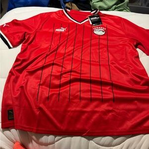 Puma Egypt Red Soccer Jersey with Black Pinstripes